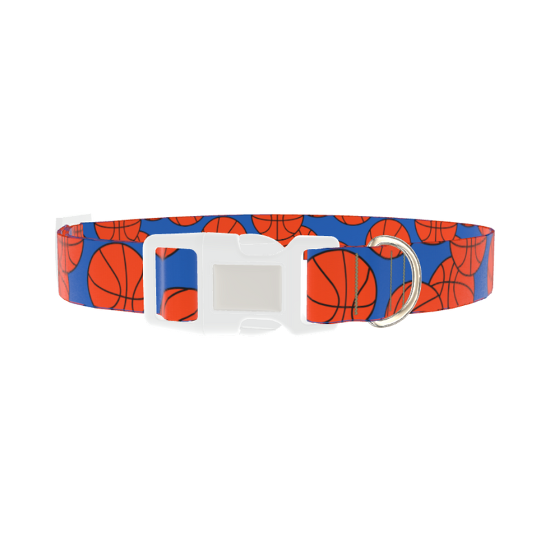 Blue Basketball Pattern Dog Collar - plastic silver