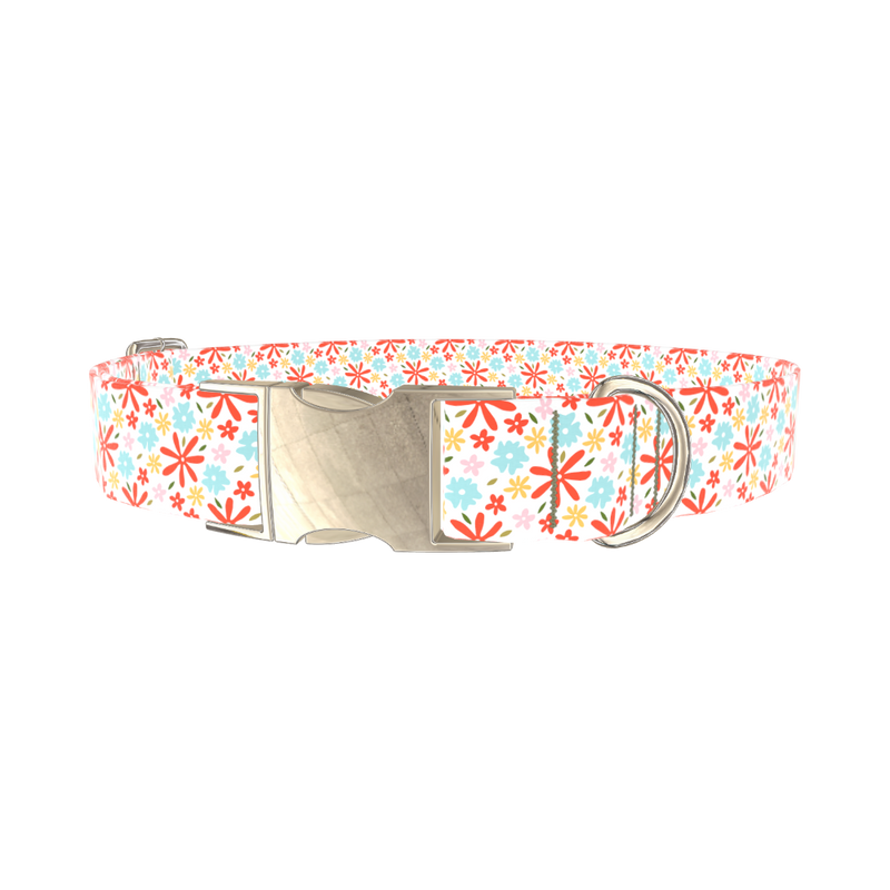 Colorful Bloom Dog Collar - metal silver