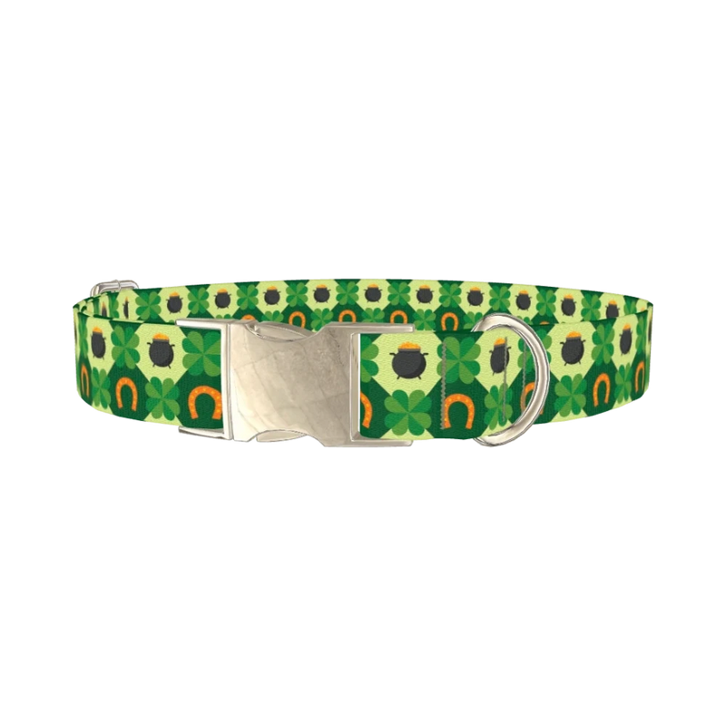 Pot of Gold Shamrock Dog Collar - metal silver