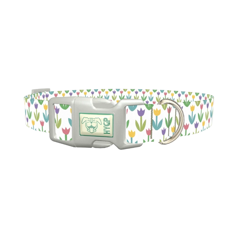 Pastel Tulip Pattern Dog Collar - plastic silver
