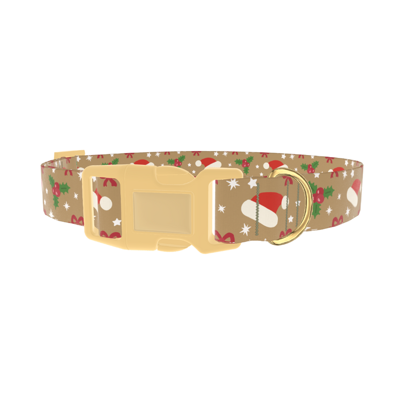 Santa Hat and Holly Dog Collar - plastic gold