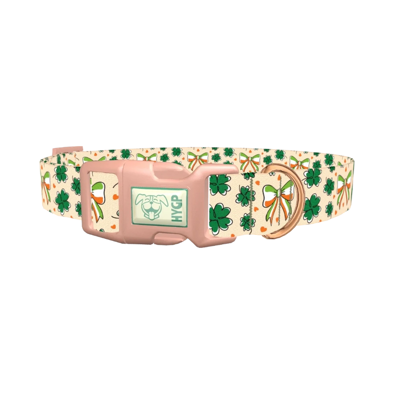 St. Patrick's Clover Bow Dog Collar - plastic rose gold