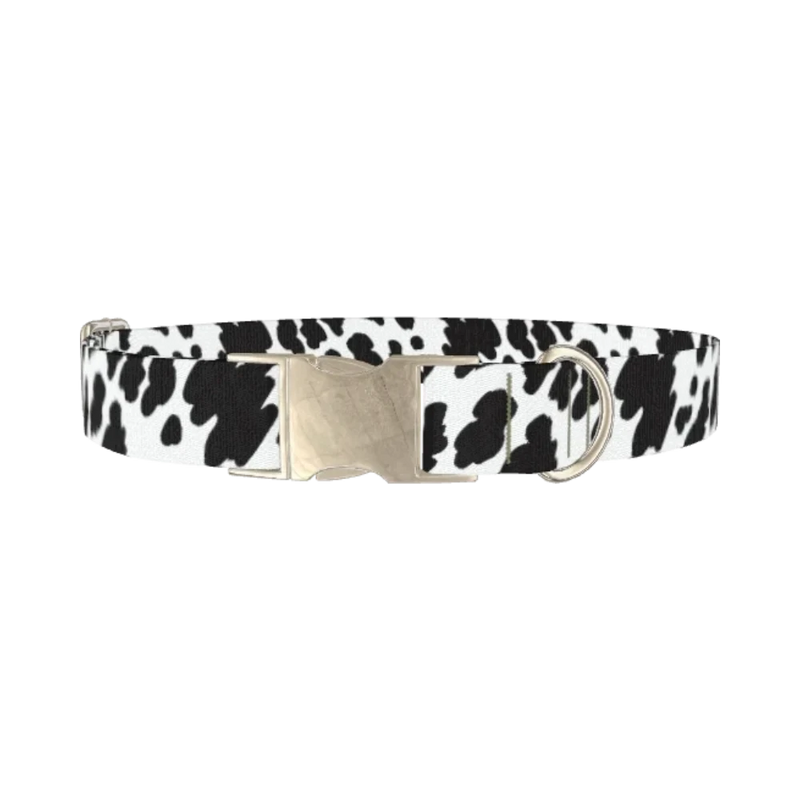 Cow Pattern Dog Collar - metal silver