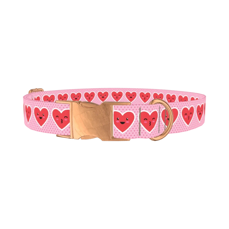 Kawaii Heart Faces Dog Collar - metal rose gold
