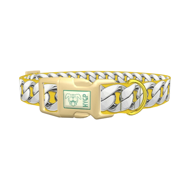 Silver Chain Yellow Dog Collar - plastic gold