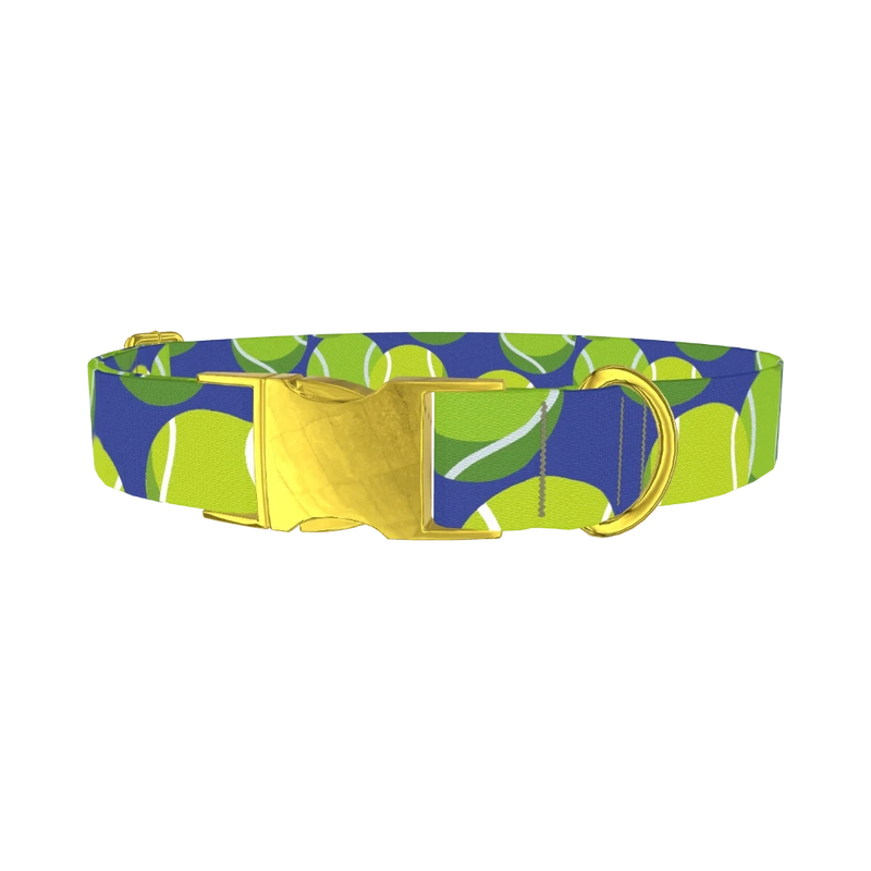 Tennis Ball Dog Collar - metal gold