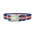 Navy Red Stripe Dog Collar - plastic silver