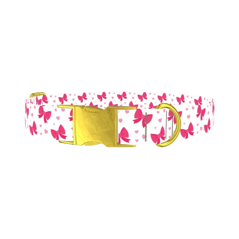 Valentine Heart Ribbon Dog Collar - metal gold