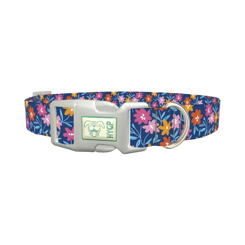 Dark Floral Blossom Dog Collar - plastic silver