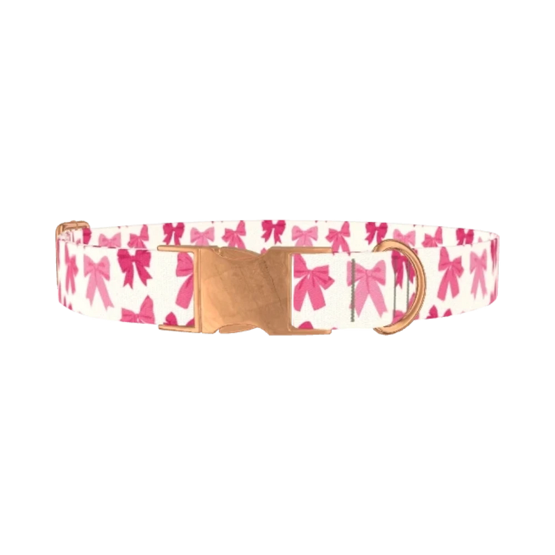 Pink Bow Dog Collar - metal rose gold