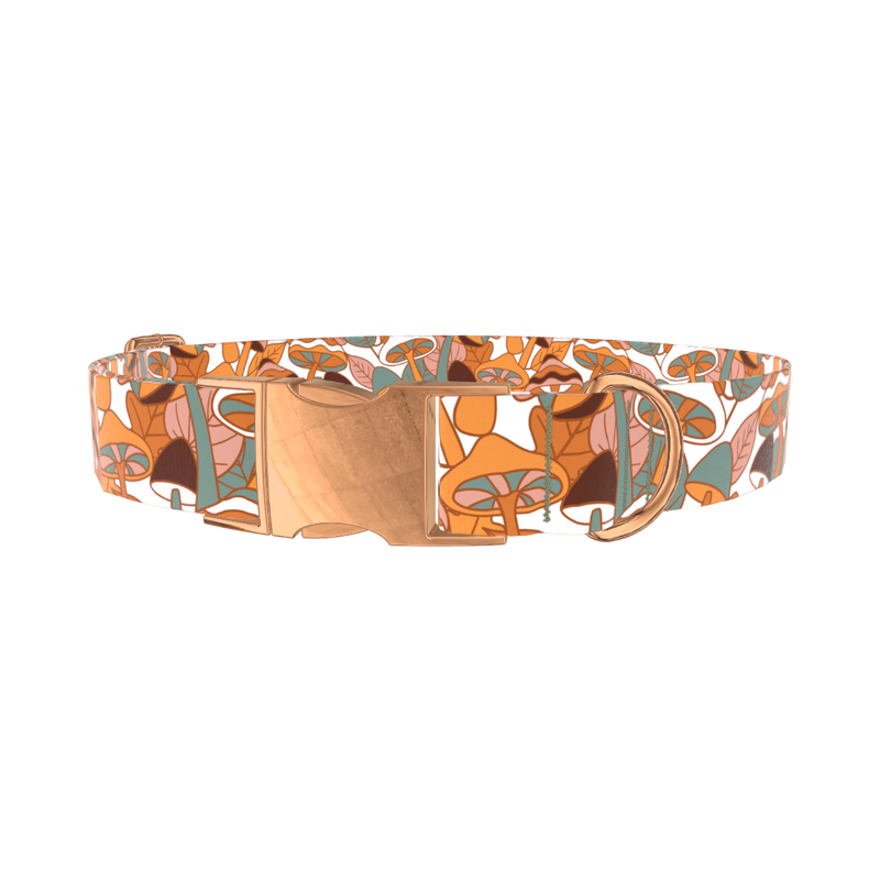 Forest Mushroom Dog Collar - metal rose gold