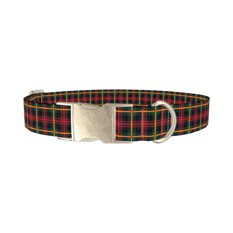 Plaid Christmas Dog Collar - metal silver