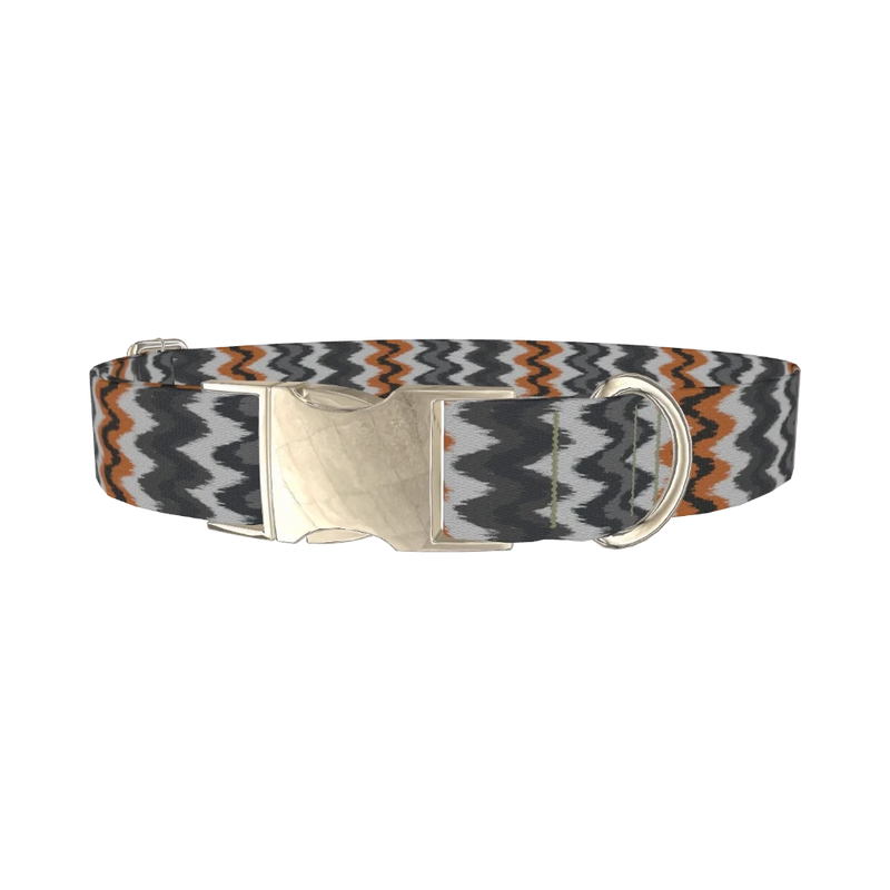 Tribal Ikat Dog Collar - metal silver