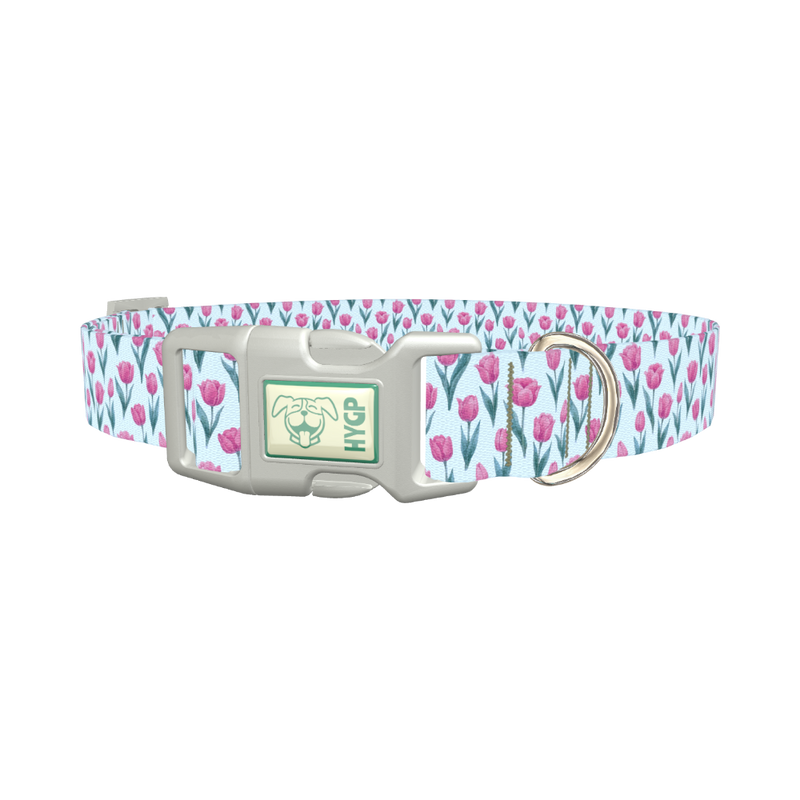 Floral Tulip Dog Collar - plastic silver