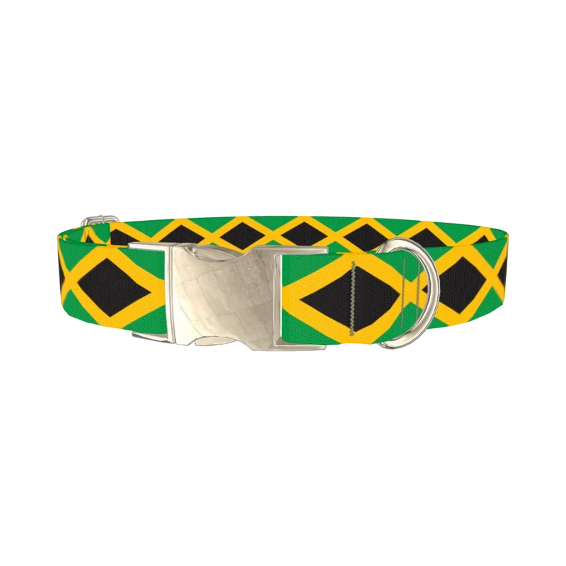 Jamaican Flag Dog Collar - metal silver