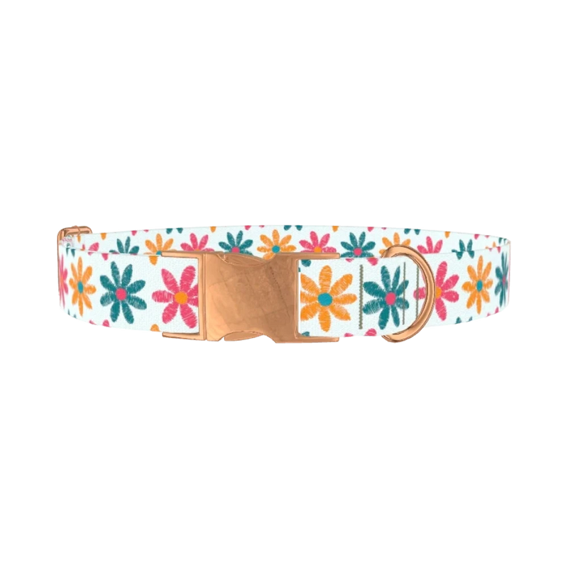 Floral Sketch Dog Collar - metal rose gold