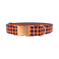 Plaid Orange Dog Collar - metal silver