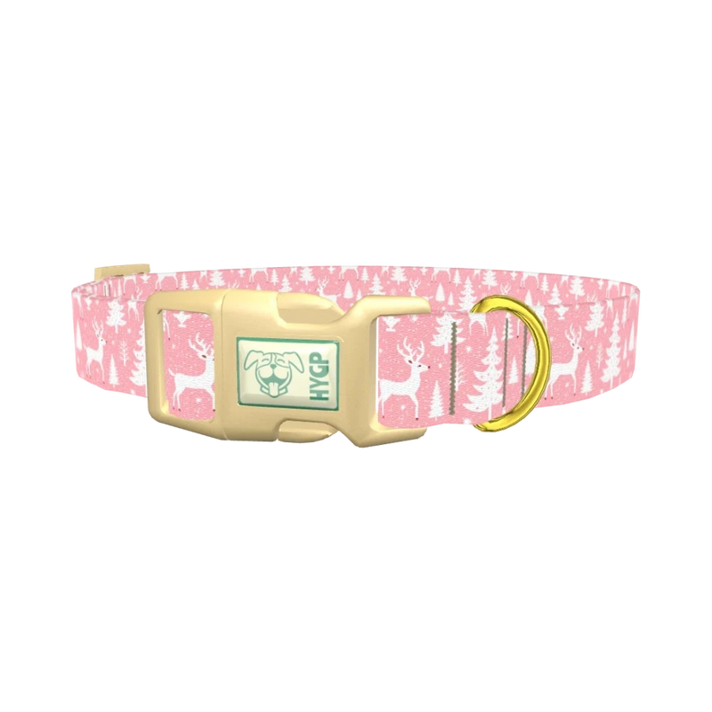 Pink Reindeer Forest Dog Collar - plastic gold