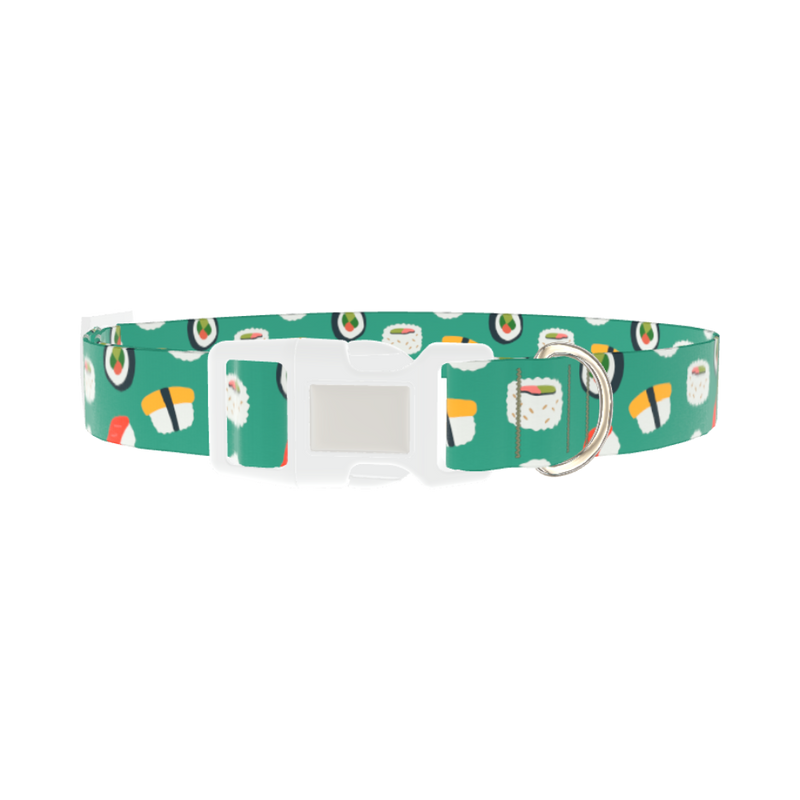 Teal Sushi Roll Dog Collar - plastic silver