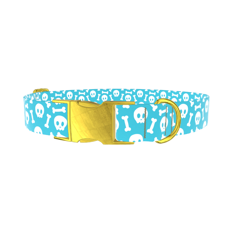 Skull and Bone Dog Collar - metal gold