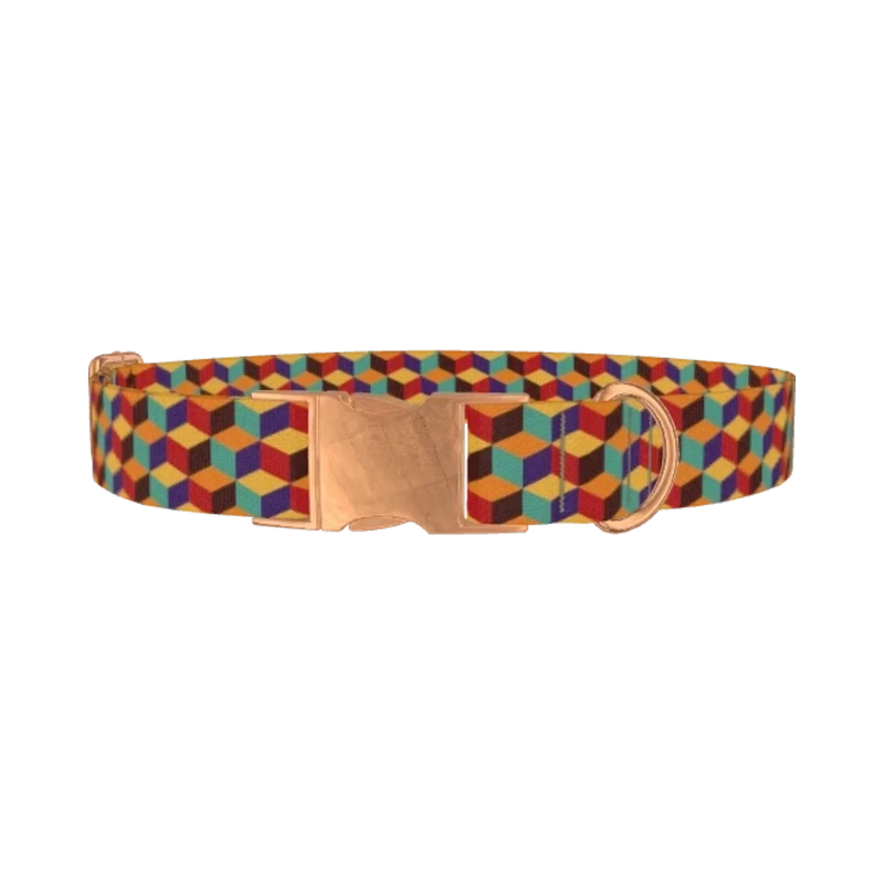 Geometric Cube Dog Collar - metal rose gold