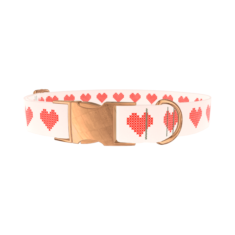 Cross Stitch Heart Dog Collar - metal silver
