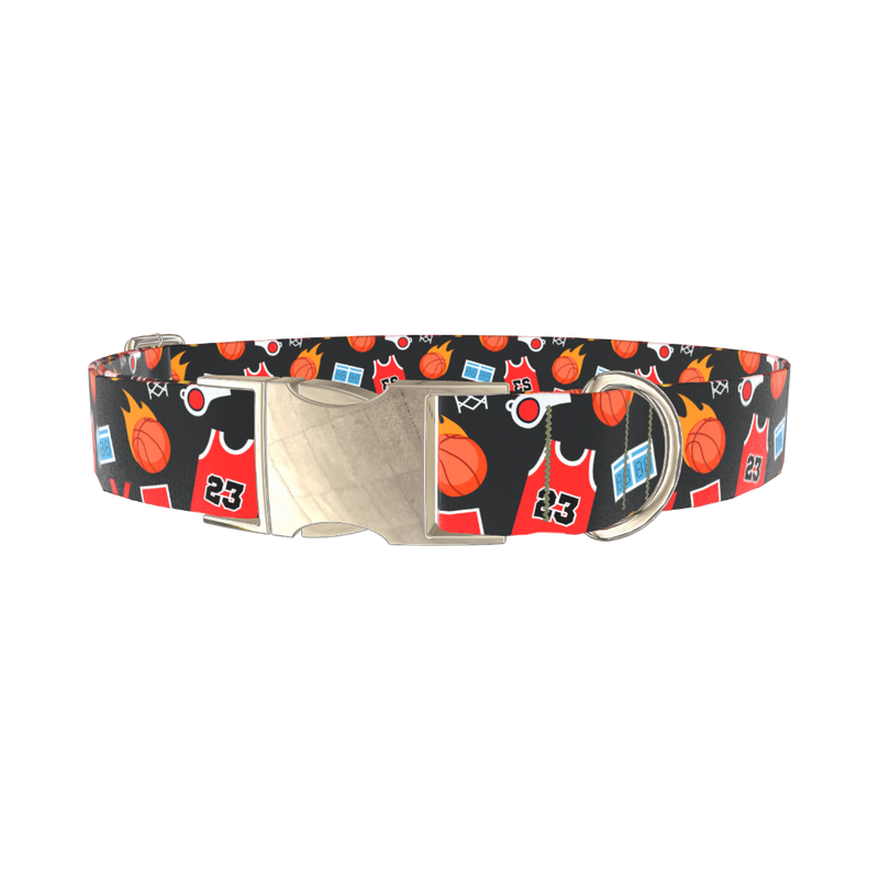 Flaming Basketball Dog Collar - metal silver