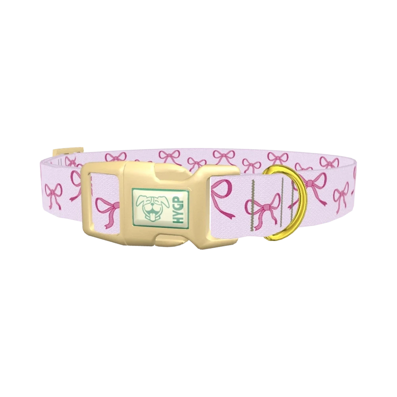 Pink Bow Design Dog Collar - plastic gold