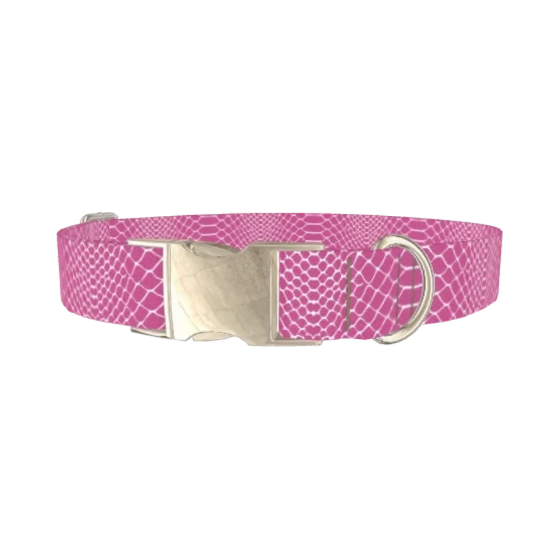 Pink Snake Pattern Dog Collar - metal silver