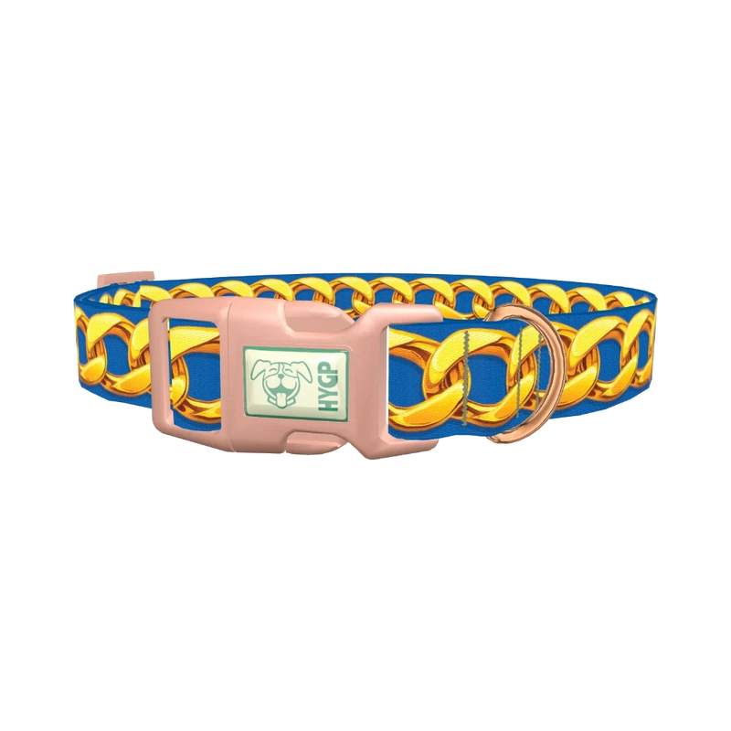 Gold Chain Blue Dog Collar - plastic rose gold