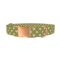 Moss Green Heart Dog Collar - metal rose gold