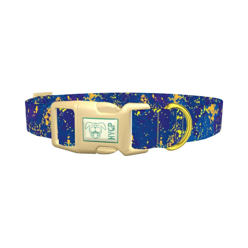 Abstract Blue Paint Dog Collar - plastic gold