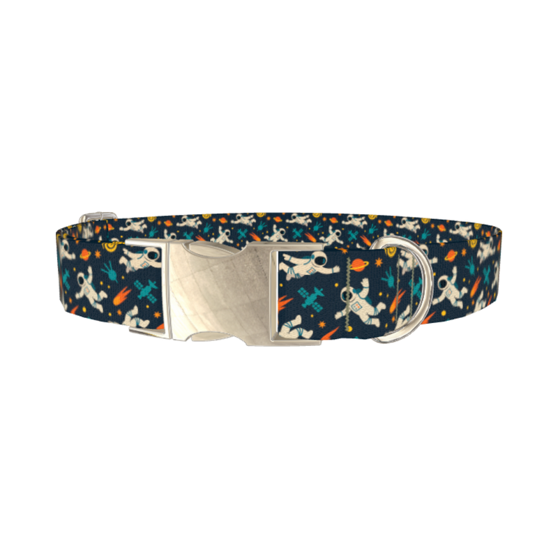 Space Astronaut Dog Collar - metal silver