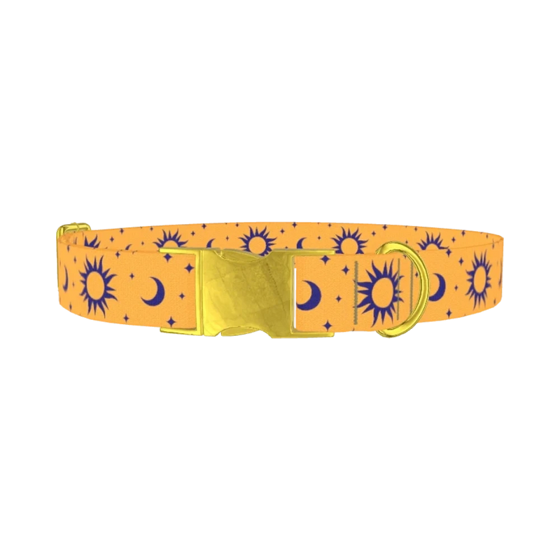 Mystical Sun and Moon Dog Collar - metal gold