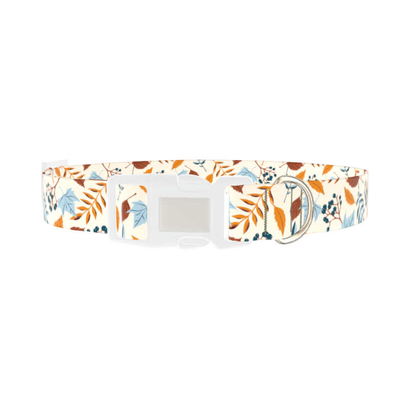 Autumn Berry Leaves Dog Collar - plastic silver