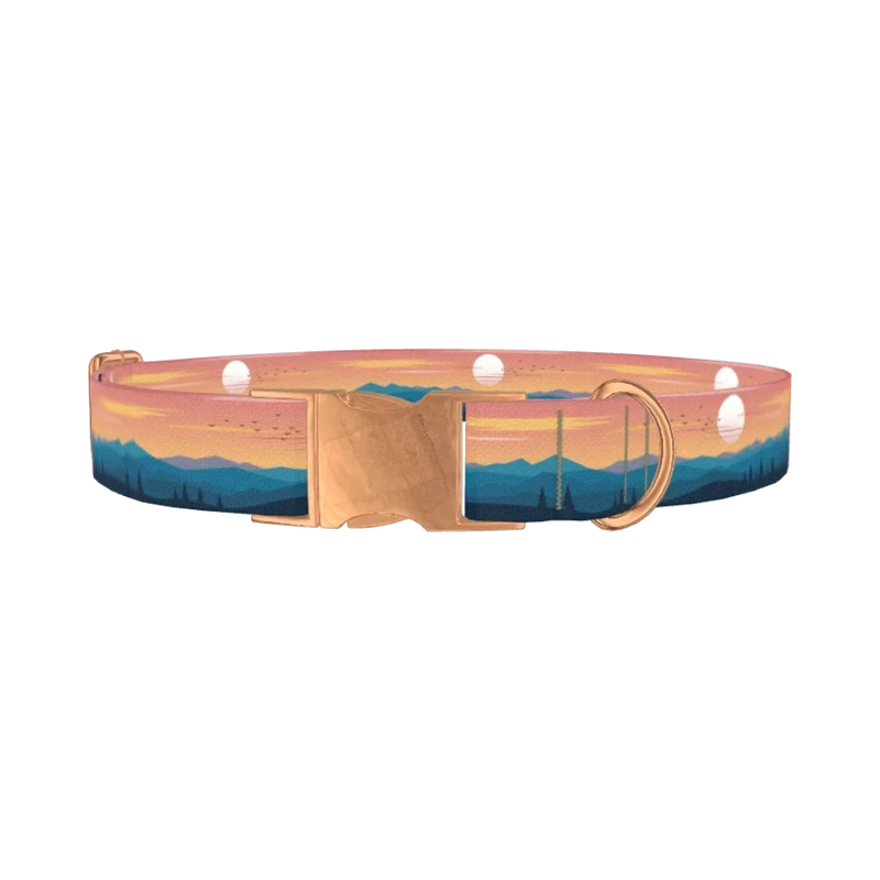 Mountain Sunset Dog Collar - metal rose gold
