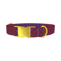 Red and Blue Plaid Dog Collar - metal gold