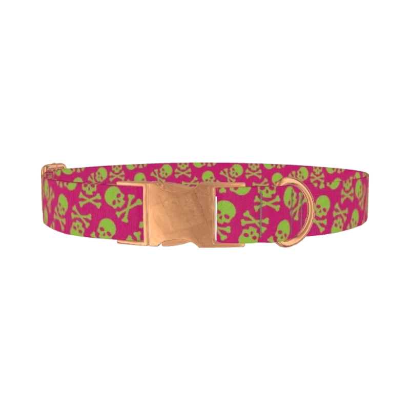 Skull Pattern Dog Collar - metal rose gold