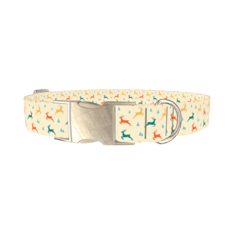 Colorful Reindeer Dog Collar - metal silver