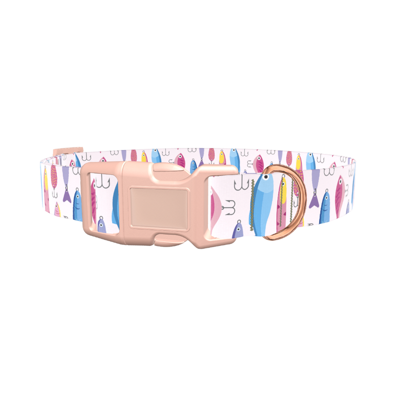 Fishing Lure Pattern Dog Collar - plastic gold