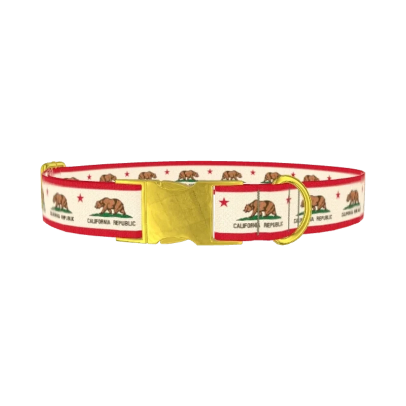 California Republic Flag Dog Collar - metal gold