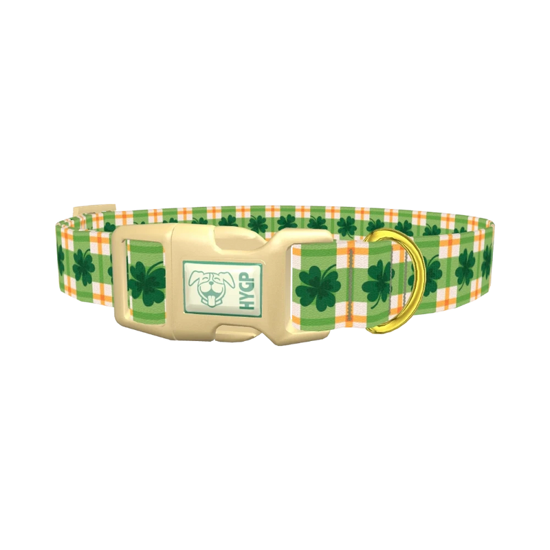 Plaid Clover Dog Collar - plastic gold