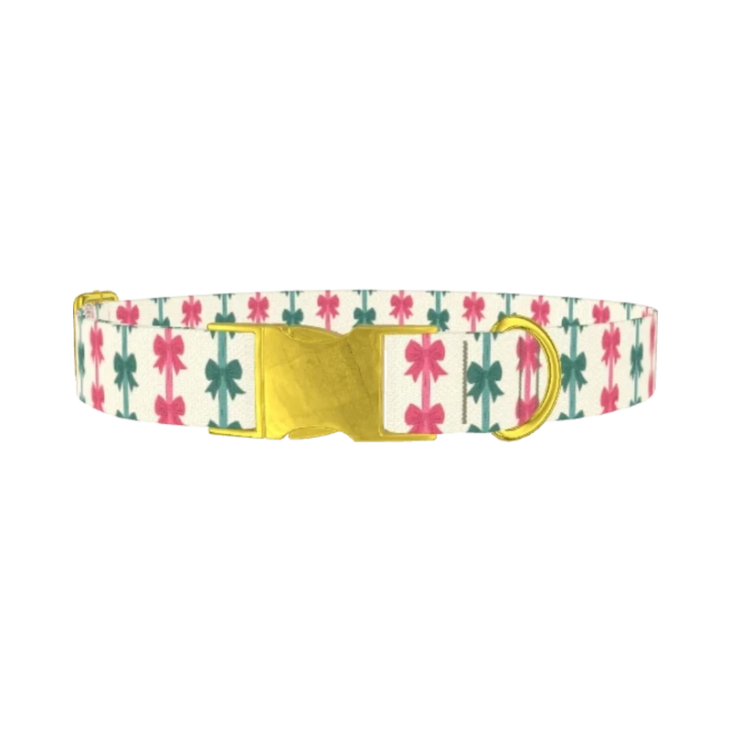Christmas Bows Dog Collar - metal gold