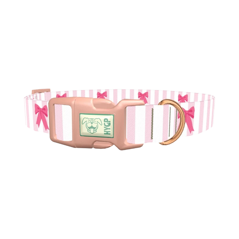 Striped Bow Dog Collar - plastic rose gold