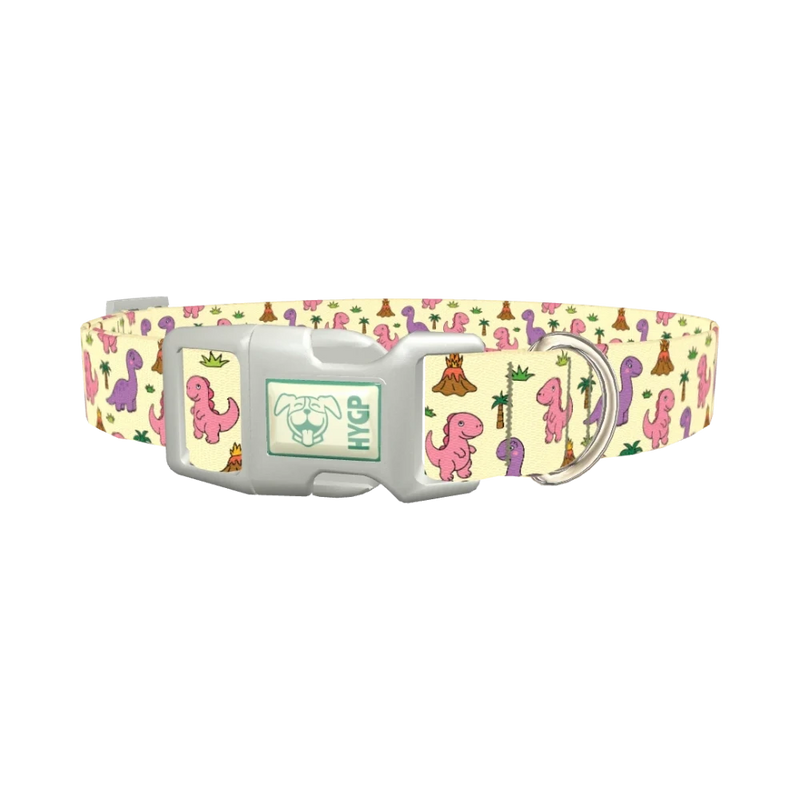 Cartoon Dino Volcano Dog Collar - plastic silver