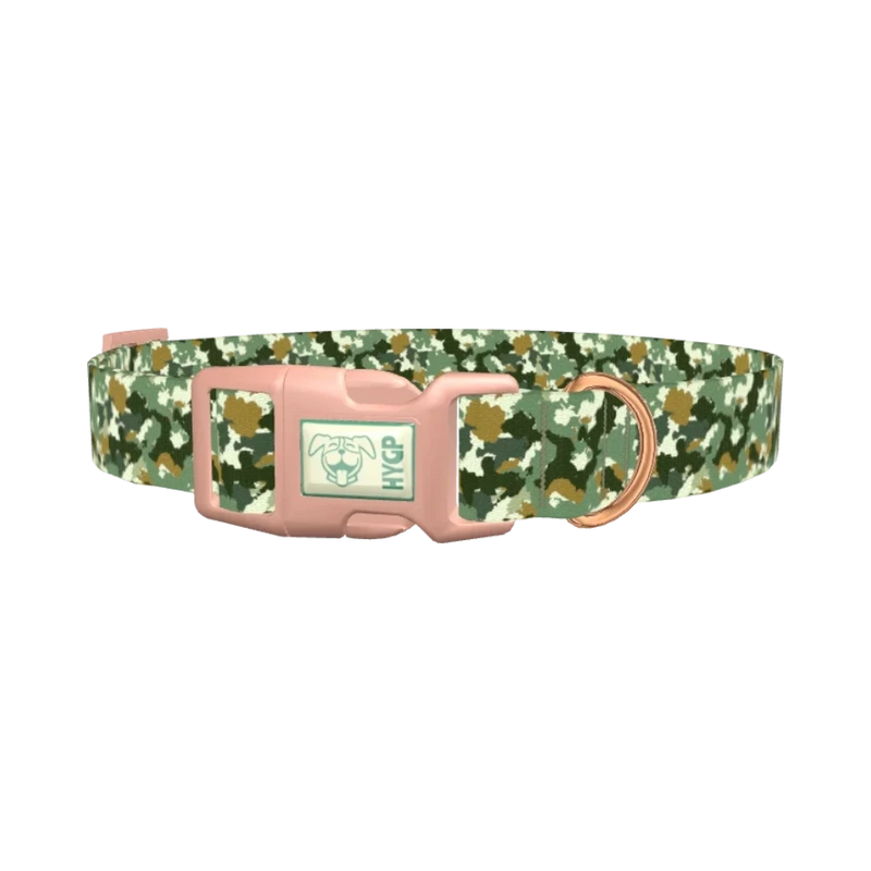 Green Army Camo Dog Collar - plastic rose gold