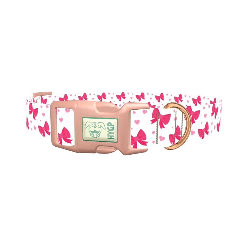 Valentine Heart Ribbon Dog Collar - plastic rose gold