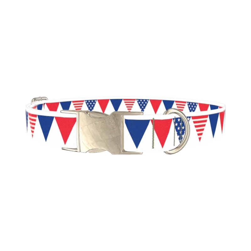 Patriotic Stars and Stripes Dog Collar - metal silver