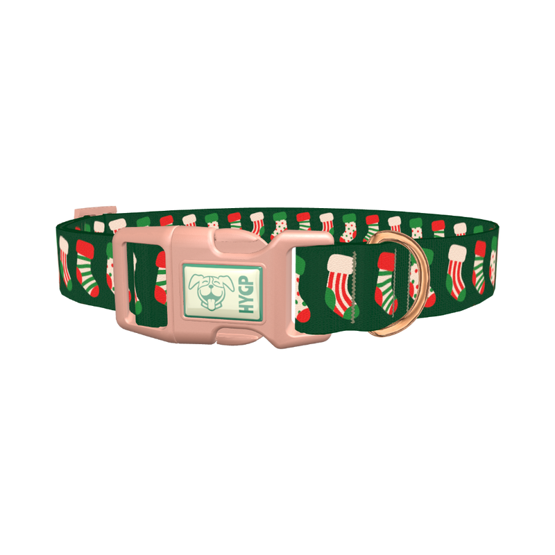 Festive Stocking Dog Collar - plastic rose gold