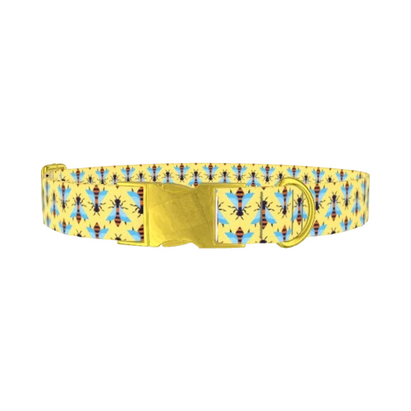 Stylized Bee Dog Collar - metal gold